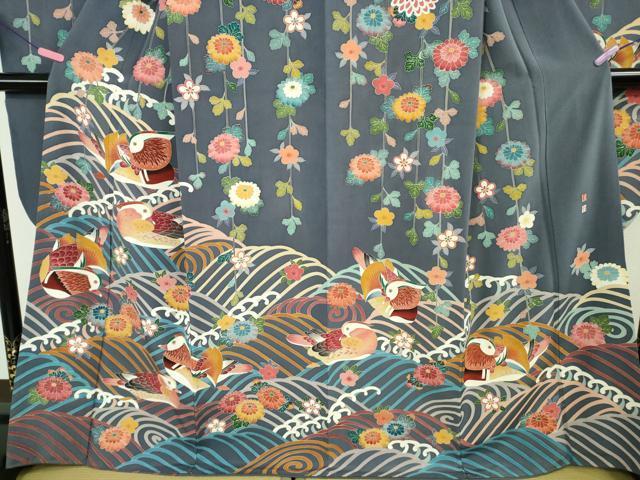 平和屋本店●極上 京加賀友禅 松本健一 振袖 鴛鴦 枝垂れ花 濃い紅掛花色地 逸品 DZAB4968kh6