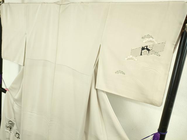 平和屋本店●希少 工芸染匠 成謙 初代 渡辺謙三 銀座もとじ 訪問着 駒刺繍 幔幕松文 枯野色地 金彩 逸品 DZAB4970kh6