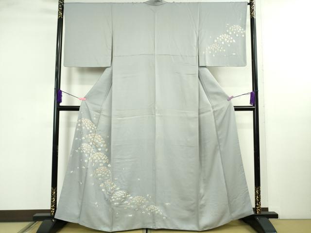平和屋着物●極上 訪問着 総手刺繍 花笹山文 淡藤色地 金糸 逸品 DZAB4971kh6