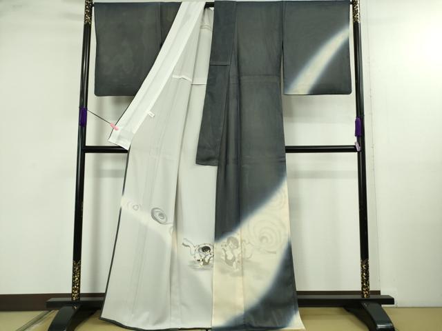 平和屋本店●極上 訪問着 無双 紗袷 紗×絽 手描き 風神雷神 暈し染め 金彩 逸品 DZAB4976kh6