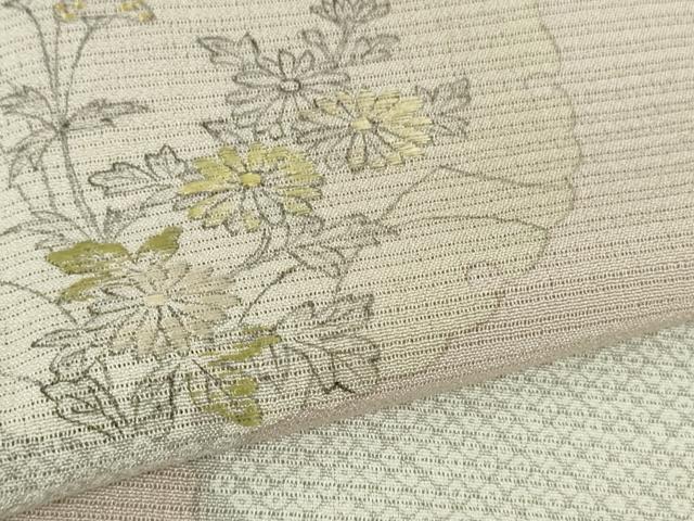 平和屋本店*希少 夏物 創業460年・千總 訪問着 絽縮緬 刺繍 手描き 雪輪鹿の子花文 薄柿色地 逸品 DZAB4980kh6