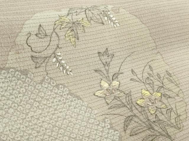 平和屋本店*希少 夏物 創業460年・千總 訪問着 絽縮緬 刺繍 手描き 雪輪鹿の子花文 薄柿色地 逸品 DZAB4980kh6