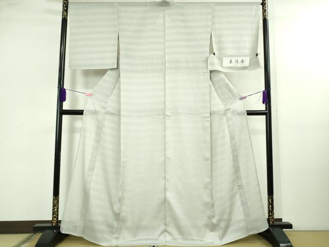 平和屋本店*極上 夏物 京都・西陣 織元ブランド 泰流舎 夏お召 菱紋紗 色無地 白鼠色 証紙付き 逸品 DZAB4987kh6