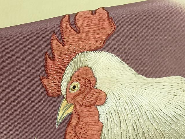 平和屋本店●極上 アンティーク 大正ロマン 太鼓柄袋帯 総手刺繍 ニワトリ 鶏 逸品 DZAB5026kh6