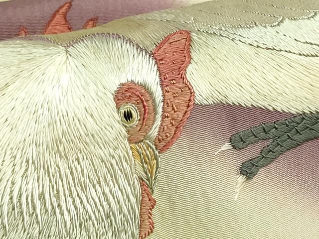 平和屋本店●極上 アンティーク 大正ロマン 太鼓柄袋帯 総手刺繍 ニワトリ 鶏 逸品 DZAB5026kh6