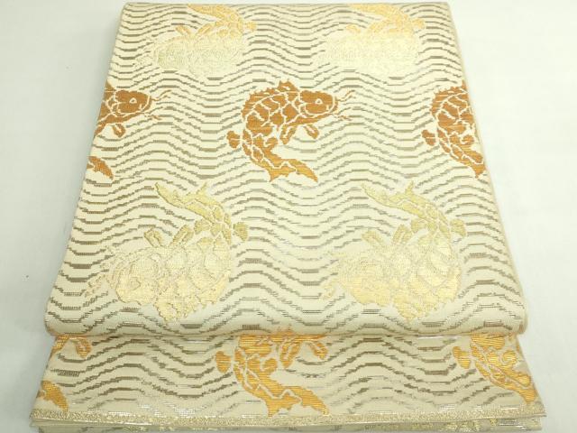 平和屋本店●最高級 龍村平蔵製 六通柄 本袋帯 荒磯 金銀糸 逸品 DZAB5028kh6