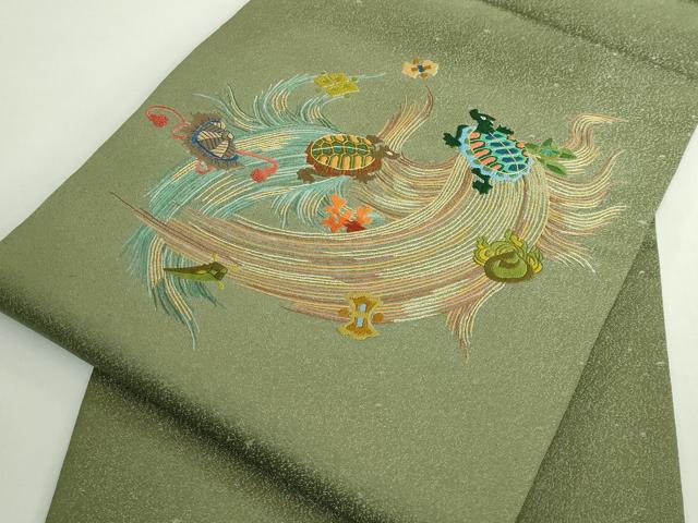 平和屋着物●極上 中国三大刺繍 相良刺繍 総手刺繍 九寸名古屋帯 蓑亀 金糸 逸品 DZAB5036kh6