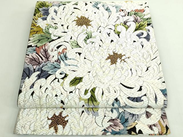 平和屋着物●極上 六通柄袋帯 唐織 乱菊 黒地 金糸 逸品 DZAB5037kh6