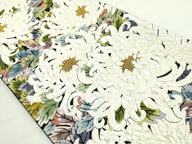 平和屋着物●極上 六通柄袋帯 唐織 乱菊 黒地 金糸 逸品 DZAB5037kh6