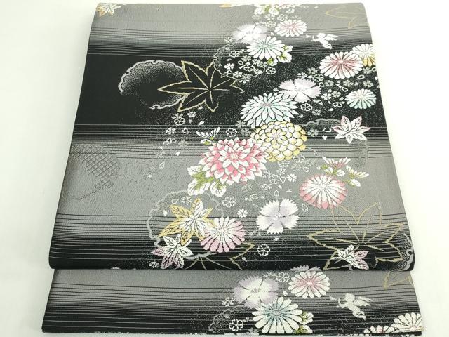 平和屋着物●極上 松田聖子 六通柄袋帯 雪輪舞花文 菊 黒地 金銀糸 やまと誂製 逸品 DZAB5039kh6