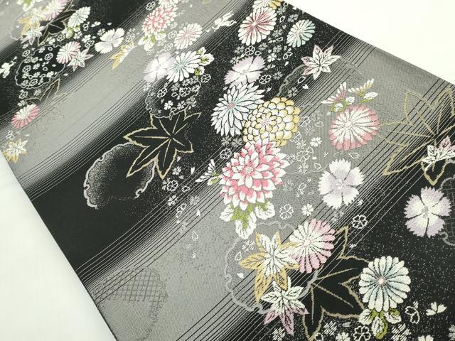 平和屋着物●極上 松田聖子 六通柄袋帯 雪輪舞花文 菊 黒地 金銀糸 やまと誂製 逸品 DZAB5039kh6