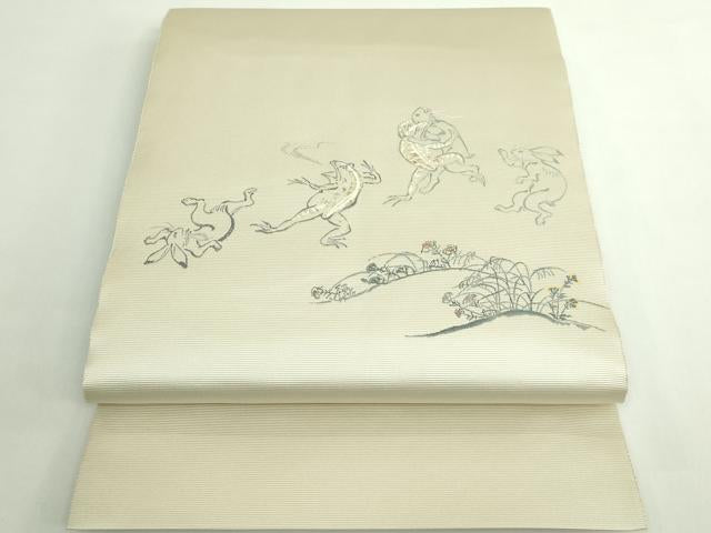 平和屋着物●極上 太鼓柄袋帯 天然ぜんまい糸 鳥獣戯画 逸品 DZAB5070kh6