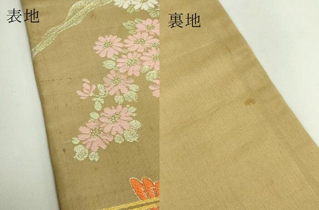 平和屋着物●極上 アンティーク 大正ロマン 西陣 九寸名古屋帯 唐織 美やび 陶器花文 オウム 金糸 逸品 DZAB5079kh6