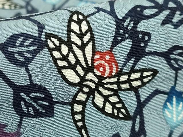 平和屋本店●最高級 城間栄順 本場琉球紅型 九寸名古屋帯 トンボ 蜻蛉 花唐草 湊鼠色地 逸品 DZAB5084kh6
