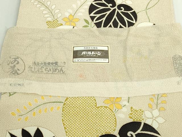 平和屋本店●極上 工芸キモノ野口 九寸開き名古屋帯 葵 砂色地 金彩 鬼しぼ縮緬 逸品 DZAB5086kh6
