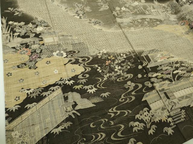 平和屋本店●極上 染織の名門 しょうざん 生紬 訪問着 渡橋風景花文 反端付き 逸品 DZAB5107kh6