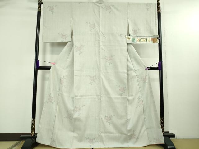 平和屋本店●極上 本場結城紬 重要無形文化財 奥順謹製 80亀甲 飛び亀甲柄 草花文 灰黄緑色地 証紙付き 逸品 DZAB5108kh6