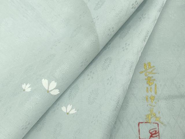 平和屋着物●極上 染色作家 長谷川忠義 小紋 舞花弁 かすみ山文 淡藤色地 金彩 逸品 未使用 DZAB5112kh6