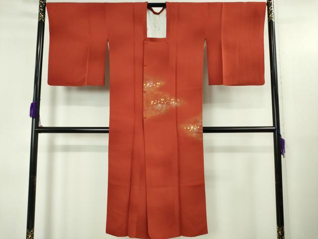 平和屋着物∞極上 道行コート ロング丈 箔散らし 暈し染め 金彩 紅海老茶色地 逸品 DZAB5120kh6