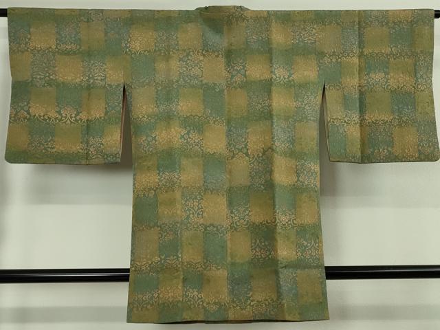 平和屋着物∞極上 道行コート ロング丈 ふくれ織 市松 向かい鳥花唐草文 逸品 DZAB5121kh6