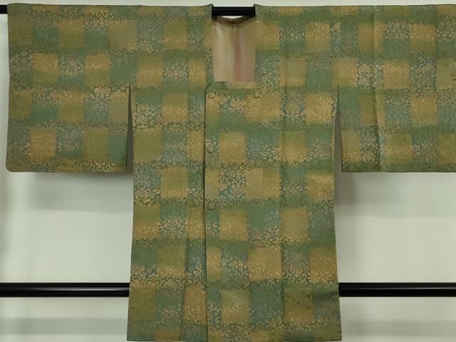 平和屋着物∞極上 道行コート ロング丈 ふくれ織 市松 向かい鳥花唐草文 逸品 DZAB5121kh6