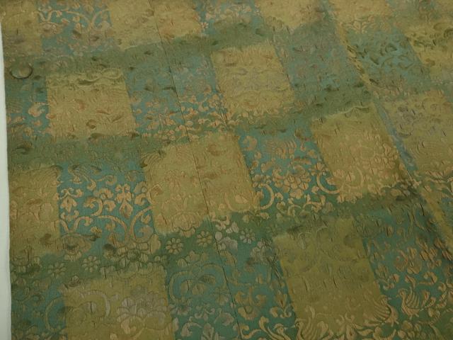 平和屋着物∞極上 道行コート ロング丈 ふくれ織 市松 向かい鳥花唐草文 逸品 DZAB5121kh6