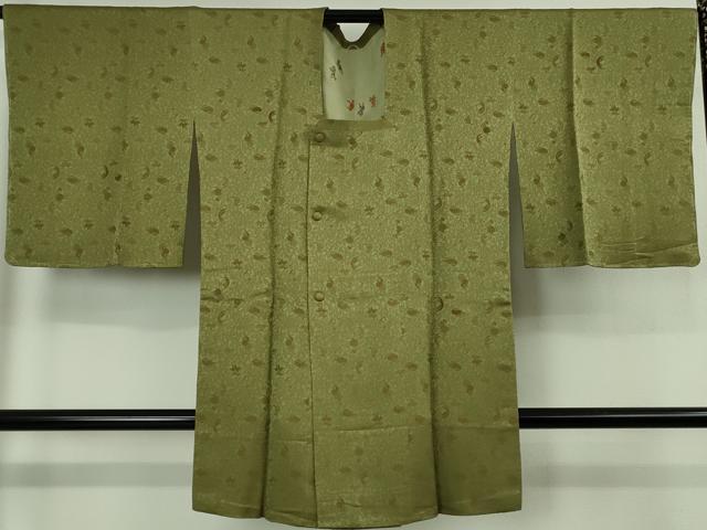 平和屋着物∞極上 道行コート ロング丈 お召地 松竹梅地紋 羽裏・鳥獣戯画 逸品 未使用 DZAB5125kh6