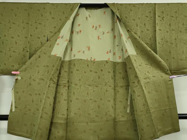 平和屋着物∞極上 道行コート ロング丈 お召地 松竹梅地紋 羽裏・鳥獣戯画 逸品 未使用 DZAB5125kh6