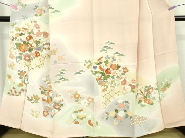 平和屋本店●極上 創業460年・千總 訪問着 駒刺繍 吉祥花文 暈し染め 薄い虹色地 金彩 逸品 DZAB5137kh6