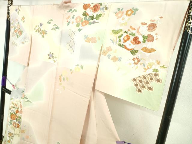 平和屋本店●極上 創業460年・千總 訪問着 駒刺繍 吉祥花文 暈し染め 薄い虹色地 金彩 逸品 DZAB5137kh6