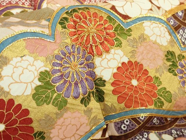 平和屋本店●極上 振袖・長襦袢(無双仕立て)セット 駒刺繍 雲取り松花文 金彩 逸品 DZAB5151kh6