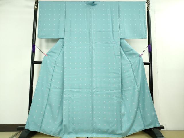 平和屋着物●極上 付下げ小紋 薔薇 菱文 勿忘草色地 反端付き 逸品 未使用 DZAB5156kh6