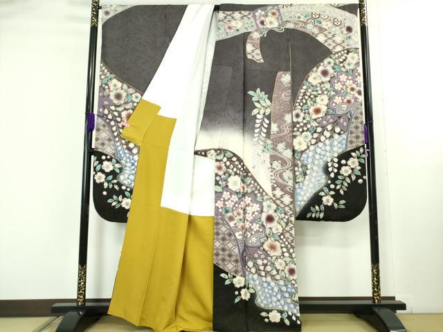 平和屋本店●極上 振袖 作家物 辻が花 束ね熨斗 暈し染め 金通し地 逸品 DZAB5160kh6