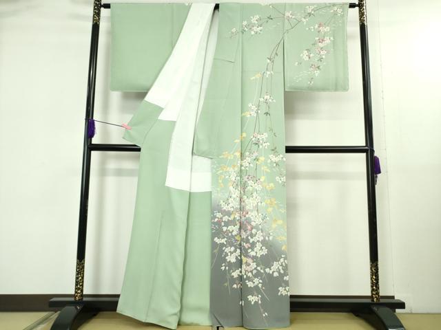 平和屋着物●極上 京加賀友禅 松本健一 訪問着 枝垂れ花 裏葉柳色地 暈し染め 逸品 DZAB5164kh6