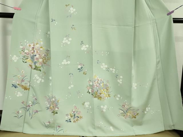 平和屋着物●極上 訪問着 友禅 草花文 柳鼠色地 暈し染め 逸品 DZAB5165kh6