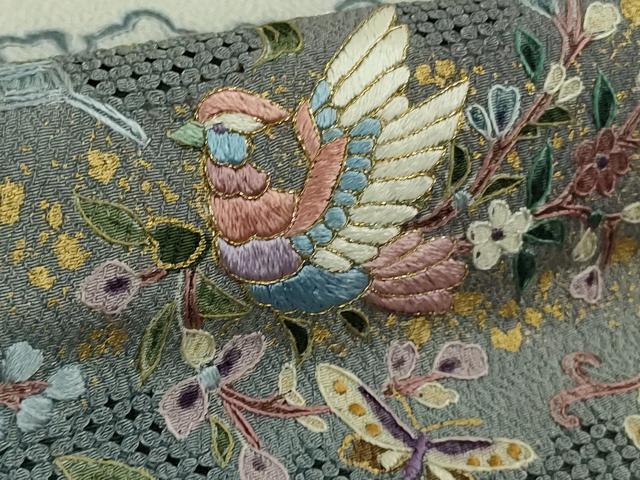 平和屋本店●極上 中国三大刺繍 スワトウ刺繍 汕頭刺繍 訪問着 花鳥文 暈し染め 金彩 逸品 DZAB5168kh6
