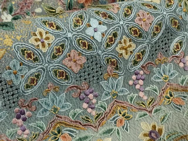 平和屋本店●極上 中国三大刺繍 スワトウ刺繍 汕頭刺繍 訪問着 花鳥文 暈し染め 金彩 逸品 DZAB5168kh6