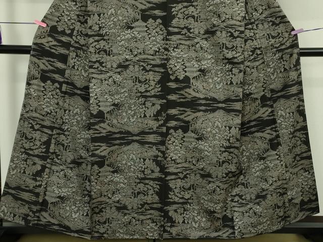 平和屋本店●希少 本場大島紬 吉三郎 吉織物謹製 割込絣織 楼閣風景 証紙付き 逸品 未使用 DZAB5176kh6