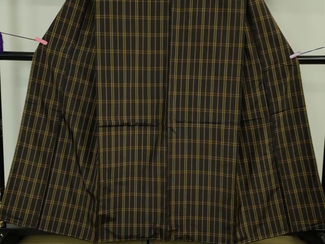 平和屋本店●極上 本場黄八丈 黒八丈 紬 平織 格子 逸品 未使用 DZAB5185kh6