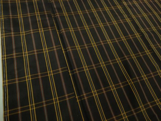 平和屋本店●極上 本場黄八丈 黒八丈 紬 平織 格子 逸品 未使用 DZAB5185kh6