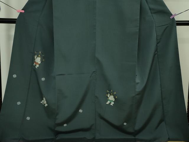 平和屋本店●極上 訪問着 お召地 鬼 雷様 濃い熨斗目花色地 ロング丈 逸品 DZAB5189kh6