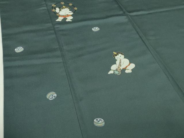 平和屋本店●極上 訪問着 お召地 鬼 雷様 濃い熨斗目花色地 ロング丈 逸品 DZAB5189kh6