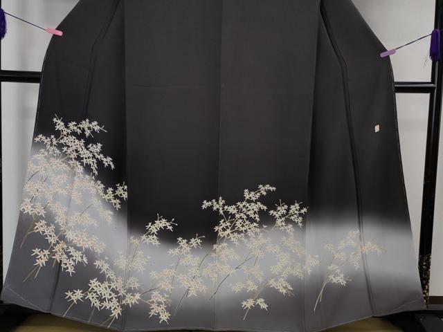 平和屋本店●極上 名門染元 秀美 十日町友禅 訪問着 枝花文 紫黒色地 暈し染め 逸品 未使用 DZAB5192kh6