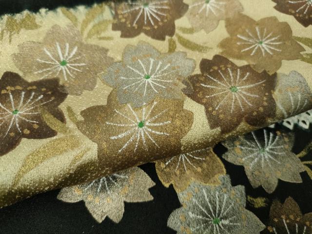 平和屋本店●極上 本疋田絞り 訪問着 枝桜 横段舞桜 黒地 金彩 逸品 DZAB5194kh6