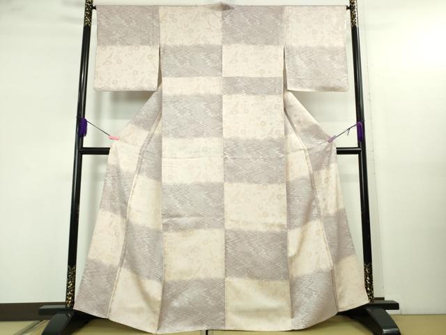平和屋本店▽極上 創業200年・7代目永治屋清左衛門 お召 単衣 市松桐花地紋 ますいわ屋扱い 逸品 DZAB5200kh6
