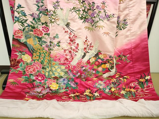 平和屋本店●極上 中国三大刺繍 相良刺繍 色打掛 和装 婚礼 結婚式 花嫁 神社挙式 駒刺繍 孔雀飛鶴花文 暈し染め 金糸 逸品 DZAB5217kh6