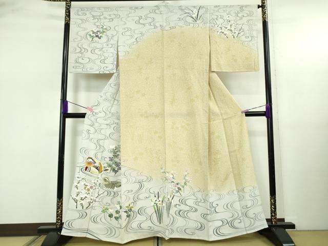 平和屋着物▽極上 人間国宝 羽田登喜男 TOKIOetTOKI 訪問着 単衣 鴛鴦花文 たたき染め 暈し染め 金銀彩 逸品 DZAB5227kh6