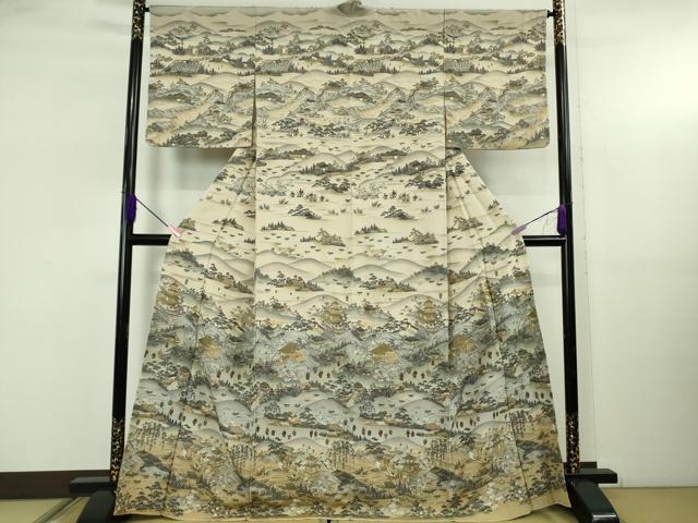 平和屋本店●極上 中国三大刺繍 スワトウ刺繍 汕頭刺繍 訪問着 京名所 人物風景 暈し染め 金糸 逸品 DZAB5243kh6