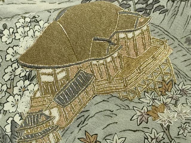 平和屋本店●極上 中国三大刺繍 スワトウ刺繍 汕頭刺繍 訪問着 京名所 人物風景 暈し染め 金糸 逸品 DZAB5243kh6