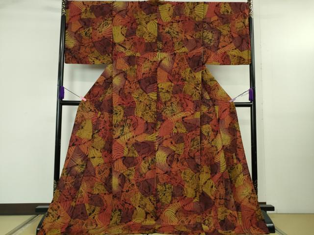 平和屋本店▽極上 前田仁仙 仁仙更紗 小紋 単衣 京友禅 仁仙花布 鬼しぼ縮緬 反端付き ロング丈 逸品 DZAB5246kh6